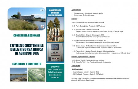 Conferenza Regionale. L'utilizzo sostenibile della risorsa idrica in Agricoltura. Programma degli interventi