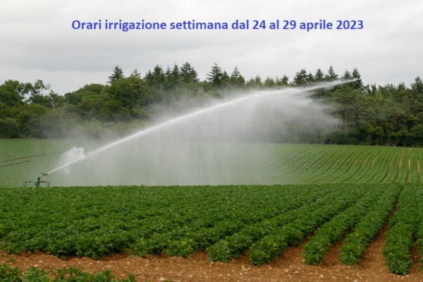 IRRIGAZIONE NEL COMPRENSORIO - ORARI E TURNI - Settimana 24 – 29/aprile