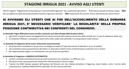 Proroga  presentazione  domande Utenza Irrigua